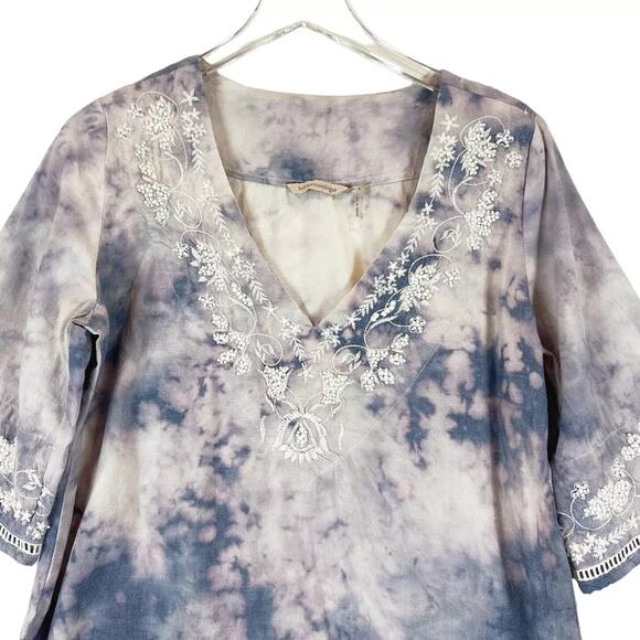 Soft Surroundings Womens Tie Dye Tunic Top Small Embroidered Beaded Hippie Artsy - Picture 2 of 5